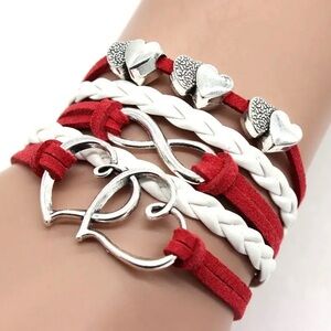 Boho-Chic PU Leather Bracelet with Infinity & Double Heart Design